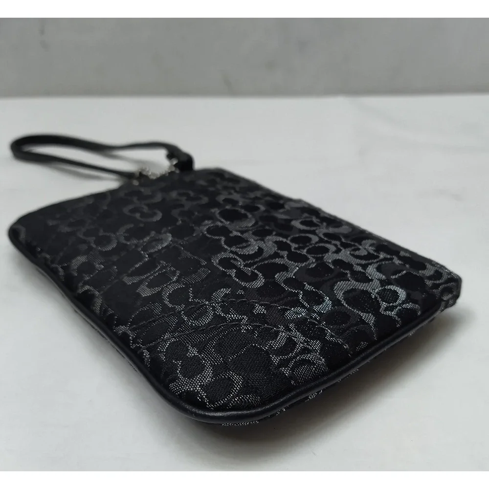 Coach Signature Black Canvas Zipper Closure Wristlet - Coin Wallet